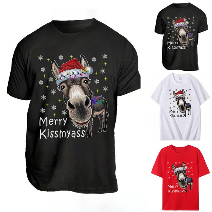 Unisex Christmas Funny Print Short Sleeve T-Shirt