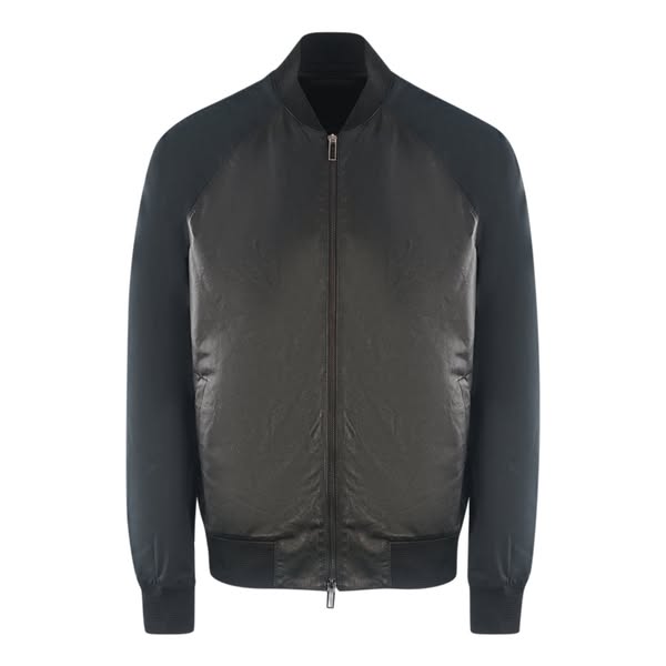 Emporio Armani Contrast Arms Black Leather Jacket