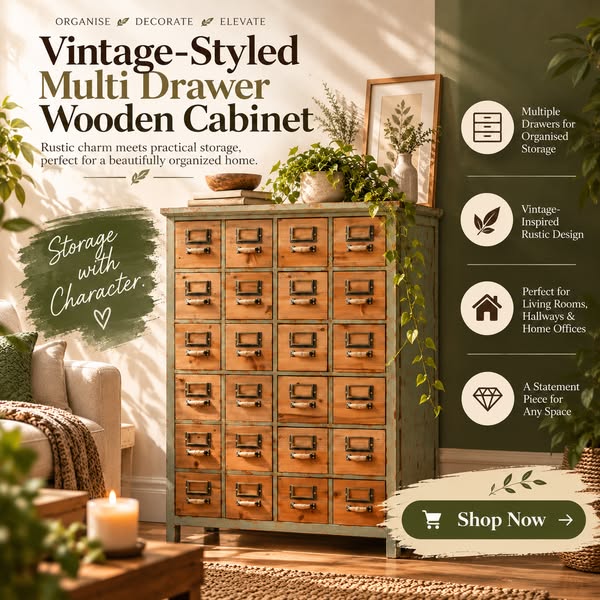 Vintage-Styled Multi Drawer Wooden Cabinet
