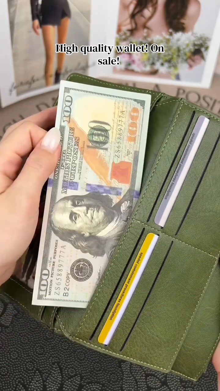 Women's long wallet, stylish clutch, elegant solid color RFID blocking leather wallet