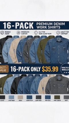 Men's Long Sleeve Stone-Washed and Pre-Washed Denim Work Shirt