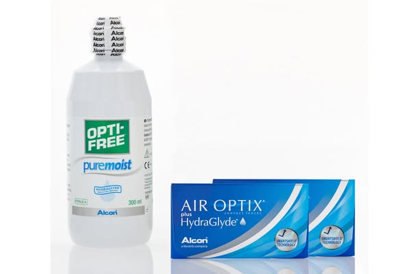 Combo Μηνιαίοι Φακοί Επαφής Μυωπίας AIROPTIX Hydraglyde 6 τμχ & Υγρό Φακών Optifree Pure Moist 300ml - -0.75 - 8.6