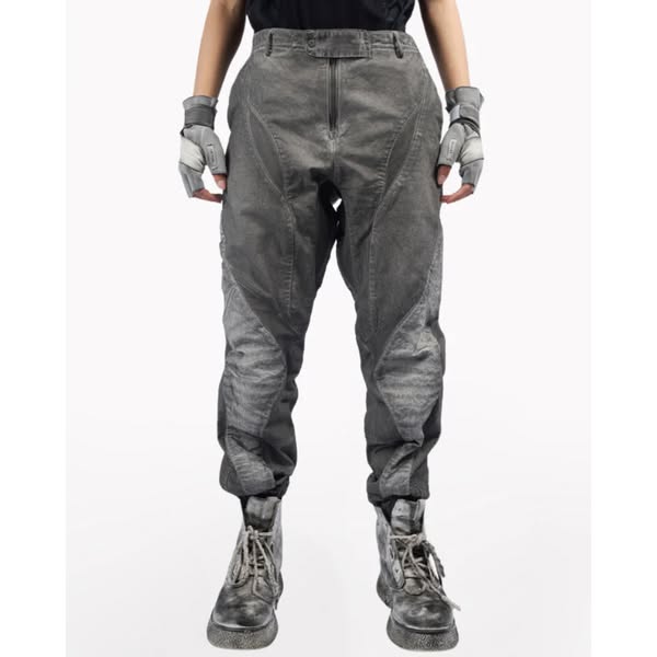Post-Apocalyptic Wear Distressed Washed Patchwork Slim Cargo Pants