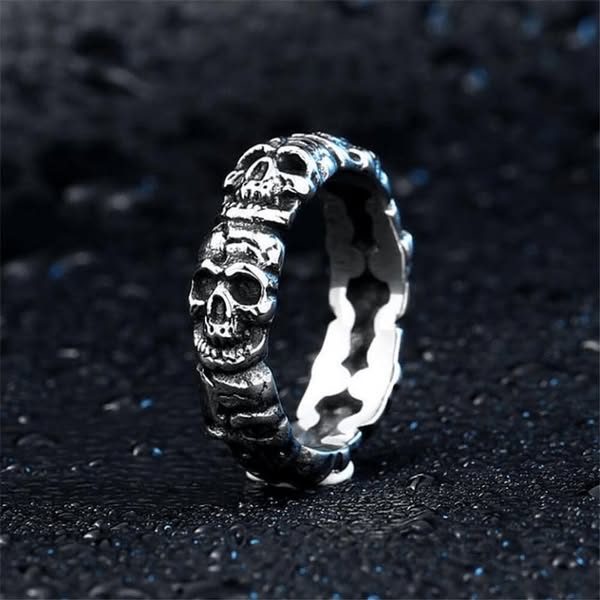 Surrounded Stainless Steel Skull Ring