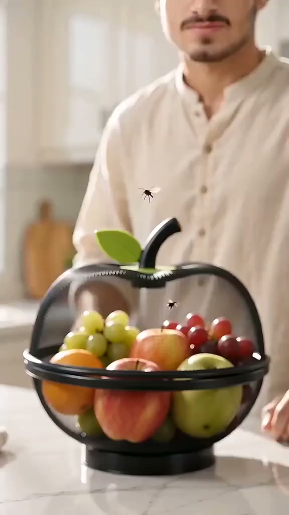 Covered Fruit Basket with Mesh Dome – Keep Your Counter Fresh & Tidy