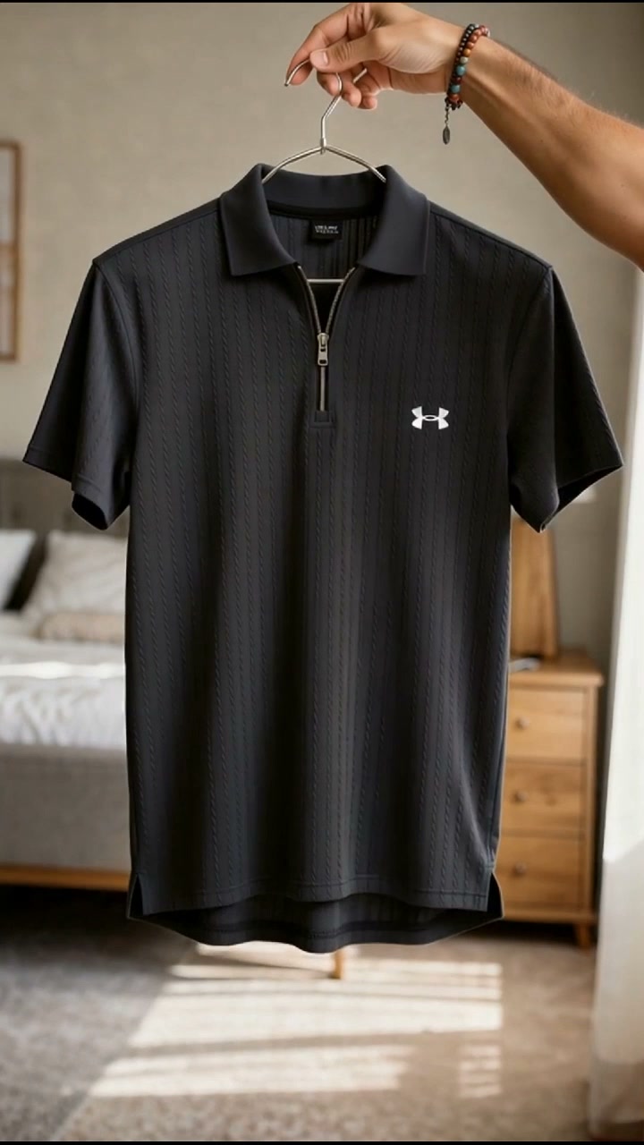 Men’s Breathable Textured Zip Polo – Your Go-To Summer Vacation Shirt