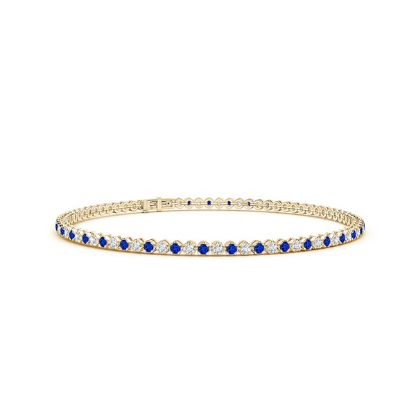 Angara tennisarmband met klassieke ronde saffier en labdiamant van 1,35 karaat in 14-karaats geelgoud.