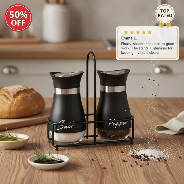 Glass Salt & Pepper Shaker Set with Stand