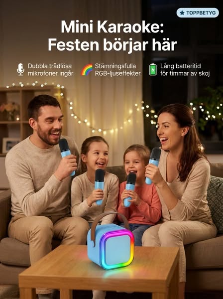 Mini karaokemaskin med trådlösa mikrofoner