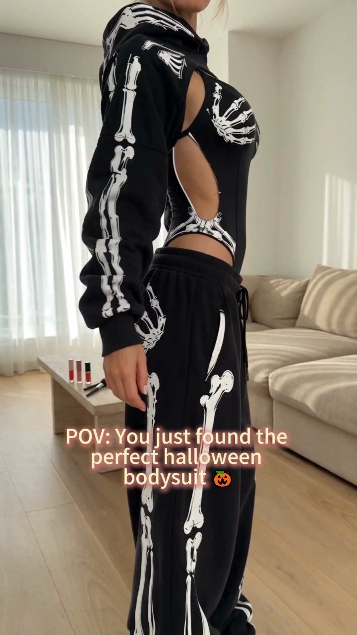 Women's Halloween Print Hoodie Two-piece Set