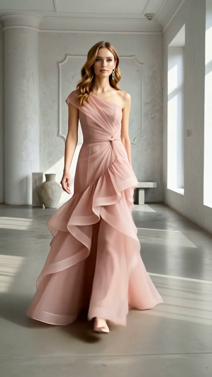 Pink Chiffon Printed Deep V-neck Maxi Dress Pink-22