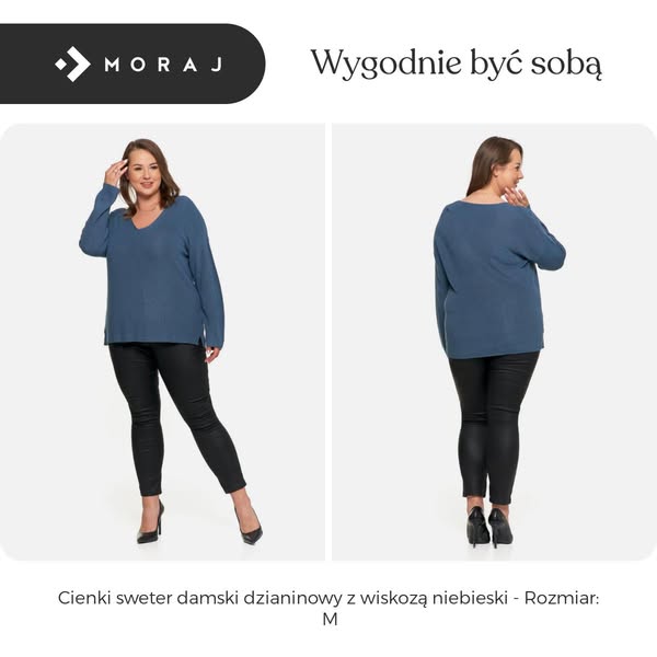 Cienki sweter damski dzianinowy z wiskozą niebieski - Rozmiar: M