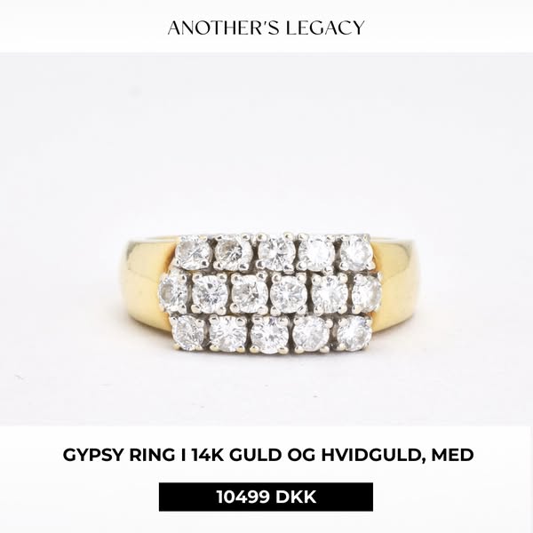 Gypsy ring i 14K guld og hvidguld, med diamanter (0,84 ct), Str. 57