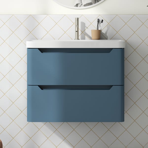 Drench Ava 800mm Wall Hung Vanity Unit & Basin - Blue
