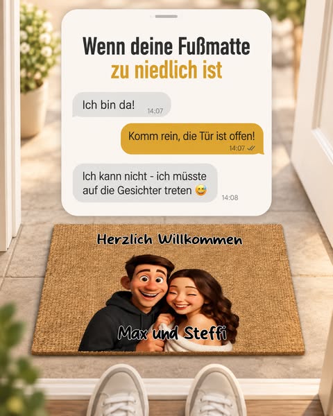 "Willkommen bei" Foto in Cartoon umgewandelt - individuelle Fussmatte