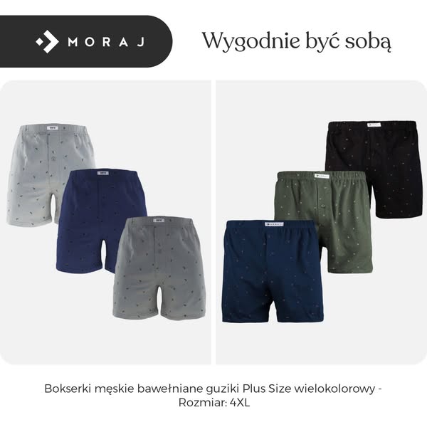 Bokserki męskie bawełniane guziki Plus Size wielokolorowy - Rozmiar: 4XL