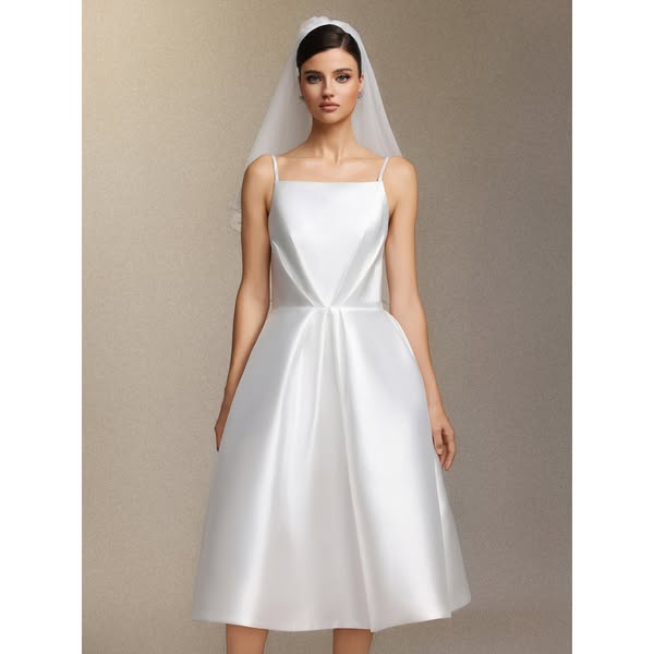 Joy Millipin，Halter top square collar mid-length style midi wedding dress