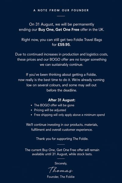 The Foldie BOGO Is Going Away