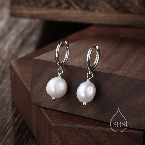 Baroque Freshwater Pearl Huggie Hoop Earrings