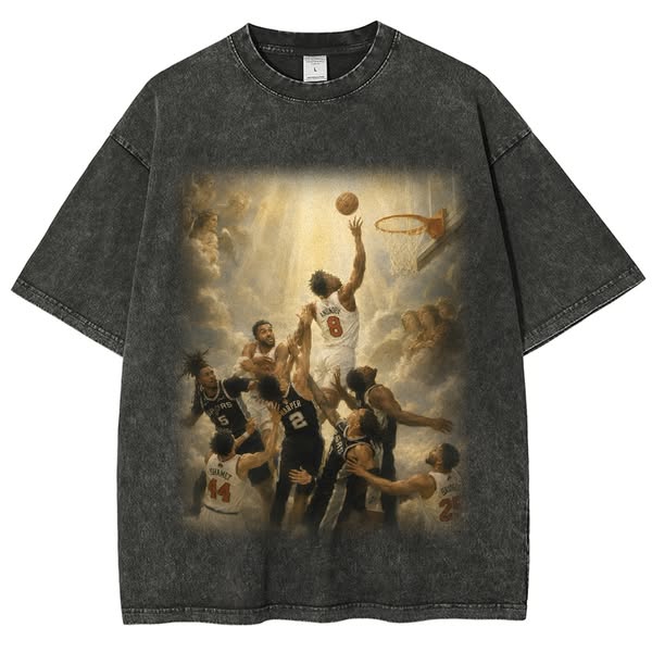 Unisex "San Antonio Spurs X New York Knicks " cotton short-sleeve Washed T-shirt Black-XL