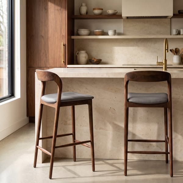 Copenhagen Grey Pu Counter Stool Walnut Frame 66cm