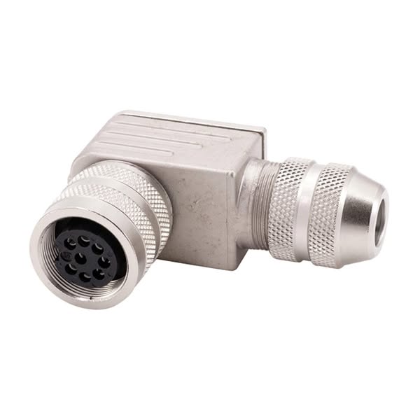 M16 DIN cable connector angled Socket Solder connection, Number of poles 8-pole Cable outlet sideways PG9x1.41, Clamping range 6.0 mm - 8.0