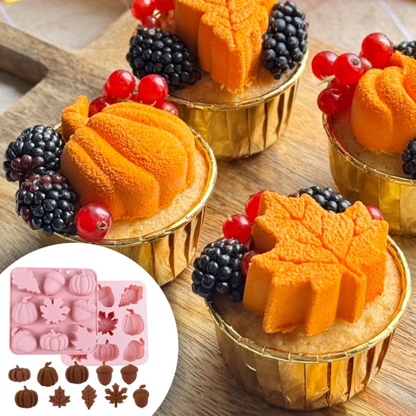 Sweet Baking Forma silikonowa do pieczenia ciastek dynie liście żółędzie 9gniazd