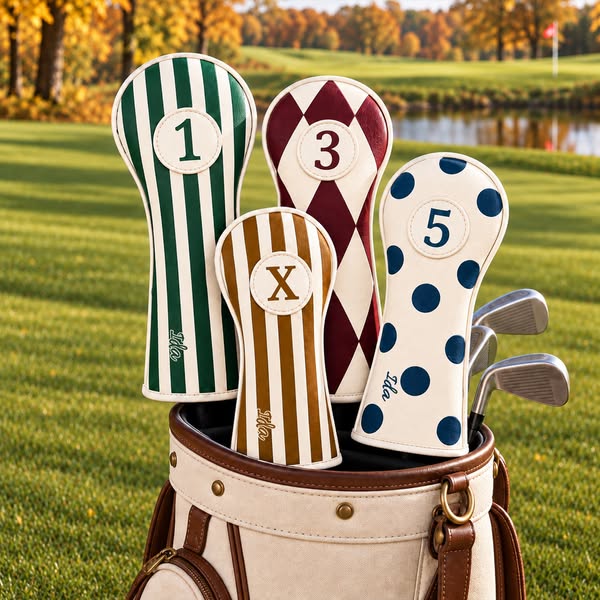 Personalized Golf Club Headcovers With Interchangeable ID Patches, Anti-Loss Adjustable Drawstring, Stripes, Argyle, Polka Dots Designs, Gol