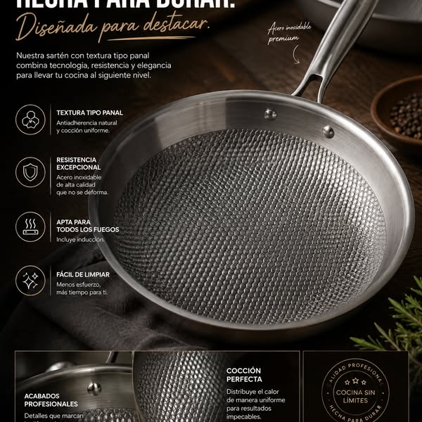 Sartén Titanio TitanGrill 3 Capas – Apta Inducción y Horno