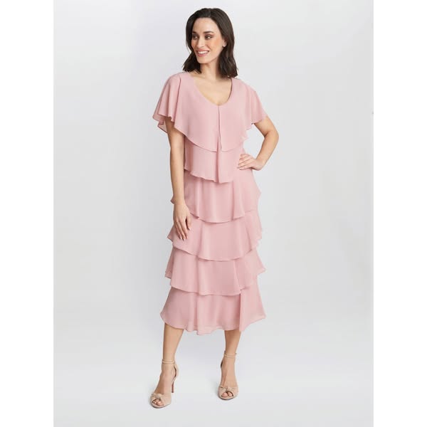 Rebecca Midi Tiered Dress With Shoulder Trim