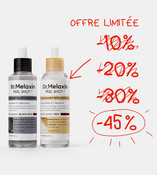 Riz (Blanc et Noir) + AHA + BHA = Exfoliation douce et efficace garantie