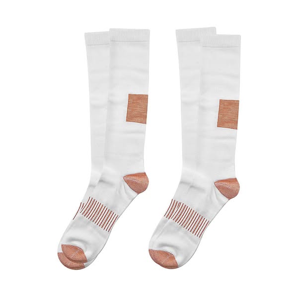 £9.99 | 2 Pairs Antibacterial Copper Infused Compression Long Socks (Size L/XL, 9 to13) - White