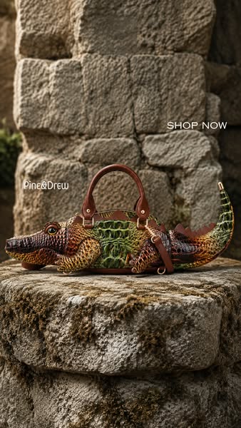 A Crocodile Handbag, Sculpted in Gold Detail