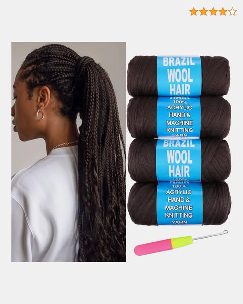 Samtress Lot de 4 rouleaux de laine brésilienne en acrylique pour tresses africaines/sénégalaises/fausses dreads/tresses géantes (#4)