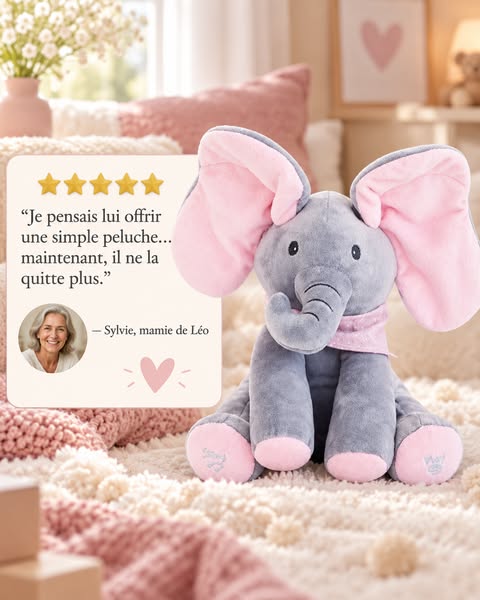 2 derniers jours - 50% de réduction - Peluche éléphant Cache-Cache