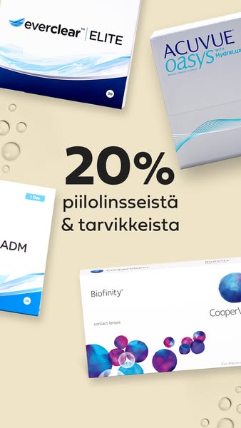 20 % alennusta piilolinsseistä & tarvikkeista