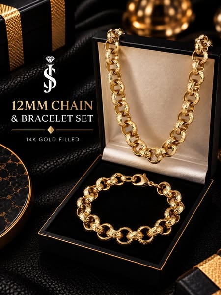 12mm Belcher Chain & Bracelet Set - 14k Gold Filled