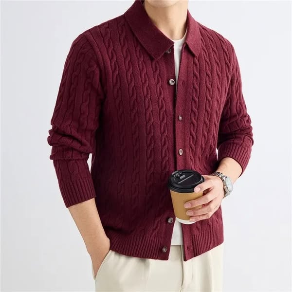 The cardigan with a shirt collar.