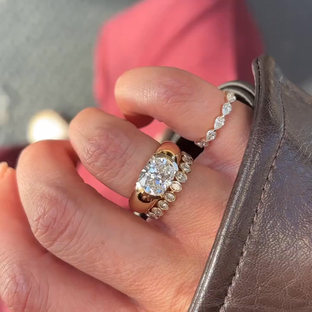 Half Bezel Oval Moissanite Engagement Ring