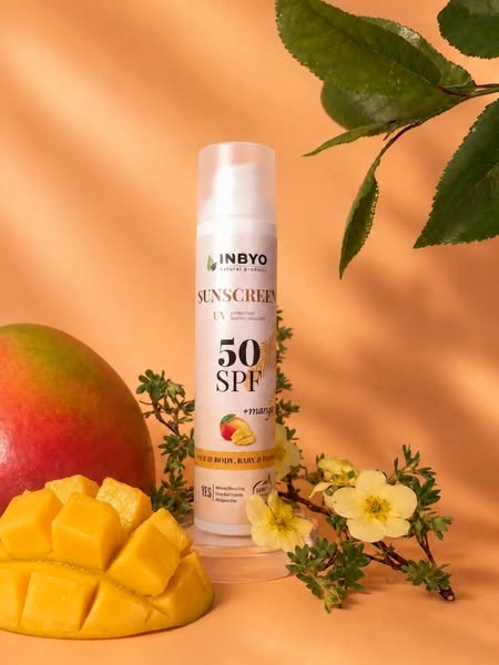 INBYO Naturalny krem do opalania przeciwsłoneczny dla dzieci i dorosłych do ciała i twarzy słodkie mango 50SPF 100 ml