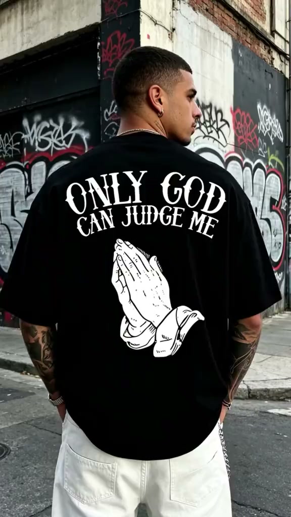 Men's Black "Only God Can Judge Me" Back-Print T-Shirt