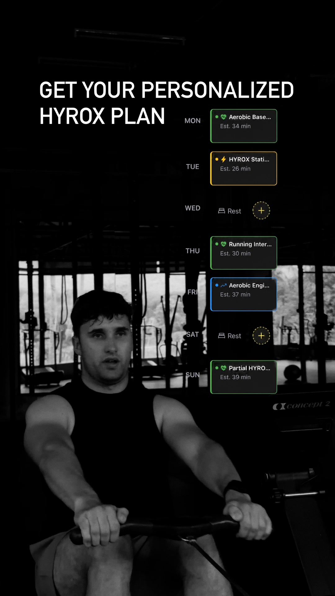 Want to crush your next HYROX race? Get daily workouts tailored to your fitness level