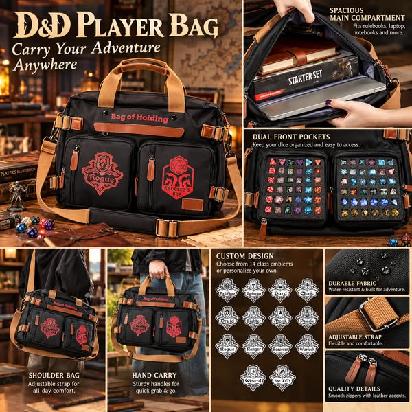 Personalized Bag of Holding, TTRPG Travel Bag, DND Bag for Miniatures, DND Books Bag, Dice Bag, Gm Screen, Battle Maps, DND Gift for DND Pla