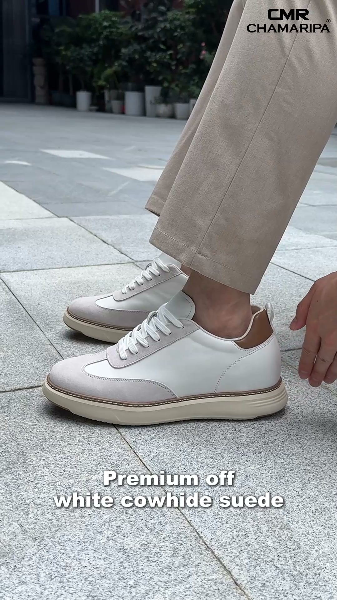 7CM / 2.37 Inches CMR CHAMARIPA Men's Invisible Height Increase Shoes | Off-White Leather Casual Shoes