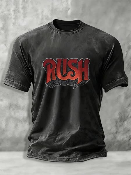Rush Classic Red Logo Vintage Washed T-Shirt Black-L