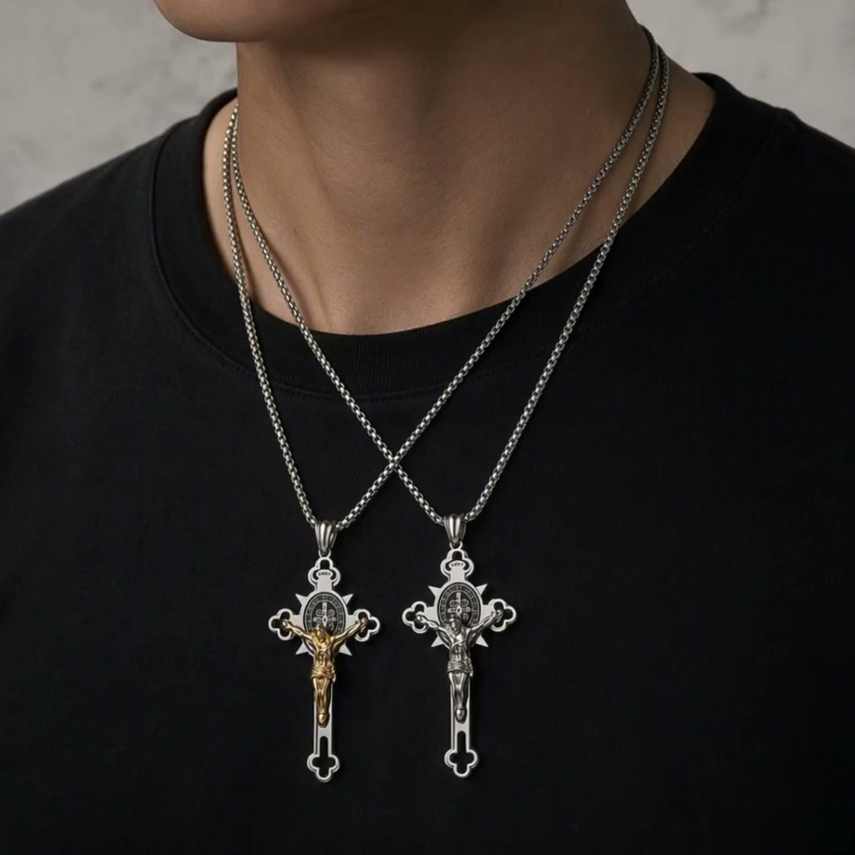 Keltisch kruis hanger met Sint-Benedictus medaille