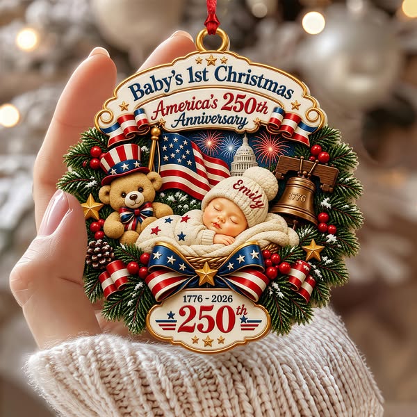 Personalized Baby's 1st Christmas Patriotic Ornament