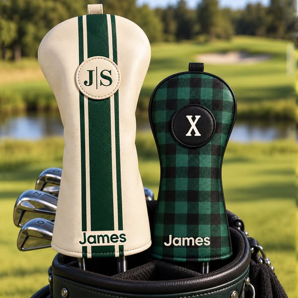 Personalized Golf Club Headcovers With Interchangeable ID Patches, Anti-Loss Adjustable Drawstring, Striped And Plaid Designs Golf Enthusias
