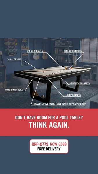 £699 | Signature Keaton Pool Dining & Table Tennis Top