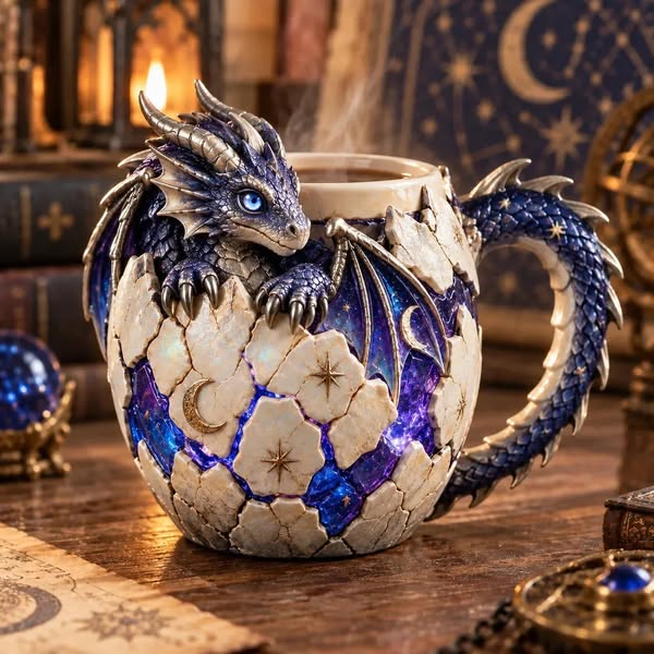 Last Day 50% OFF – Dragonbound RealmsTM Sculpted Dragon Mug Collection | 6 Fantasy Realm Designs with Raised 3D Dragon Details